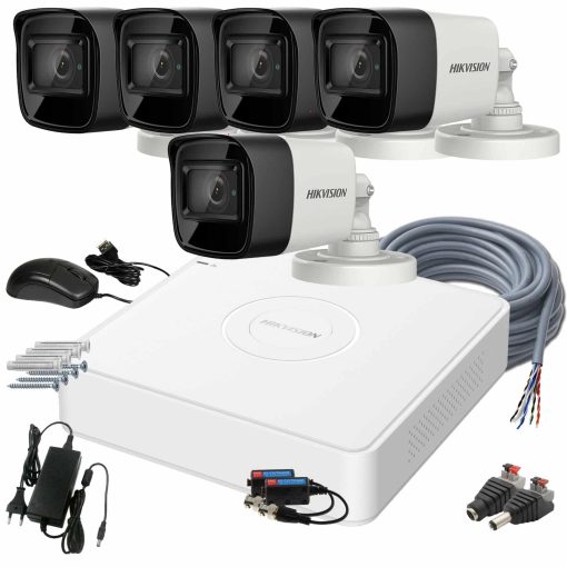 5 kamerás HIKVISION kamerarendszer 8MP-es, HD-TVI kültéri, beltéri, nagylátószögű kamerával