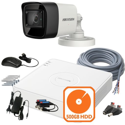 Hikvision biztonsági kamera rendszer DVR-rel és tartozékokkal.