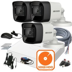 Hikvision biztonsági kamerarendszer, DVR-rel és kiegészítőkkel.