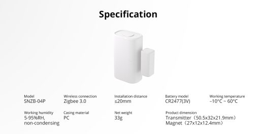 SNZB-04P okos otthoni érzékelő, Zigbee, kompakt méret.
