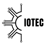 IOTEC logó, technológiai kapcsolódási pontokkal és sugárzó grafikával.