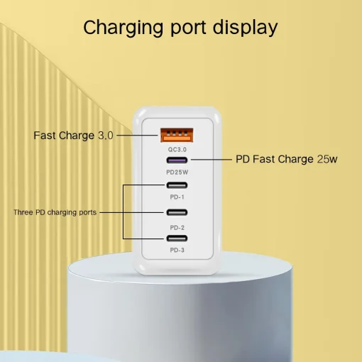 Gyors töltőport eszköz 3 PD és 1 QC3.0 porttal, 25W teljesítménnyel.