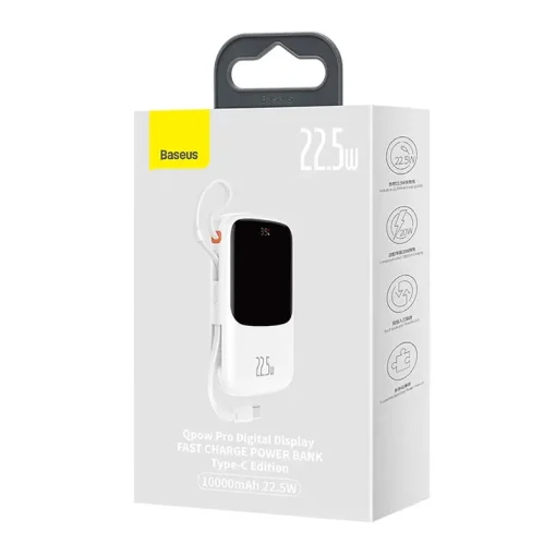 Powerbank Baseus Qpow Pro USB-C kábellel, USB-C, USB, 10000mAh, 22.5W, fehér - Image 6