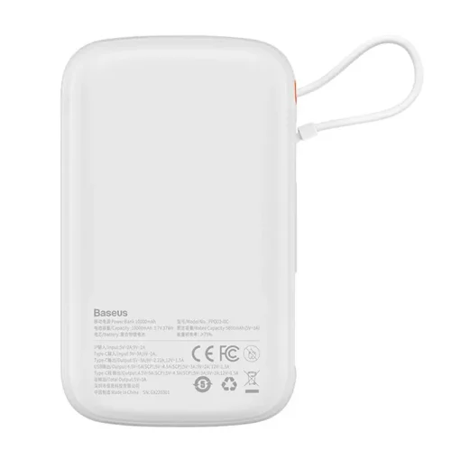 Powerbank Baseus Qpow Pro USB-C kábellel, USB-C, USB, 10000mAh, 22.5W, fehér - Image 3