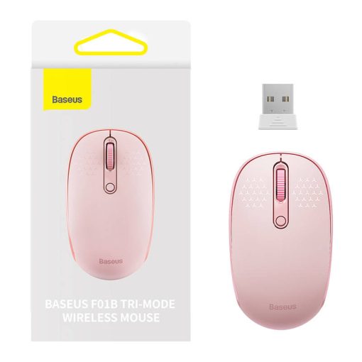 Baseus F01B vezeték nélküli egér, Tri-mode, 2.4G, BT 5.0, 1600 DPI, rózsaszín