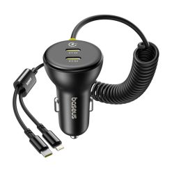 Baseus autós töltő + Lightning kábel, USB-C, 60W, fekete