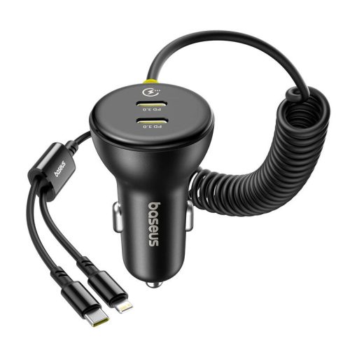 Baseus autós töltő + Lightning kábel, USB-C, 60W, fekete