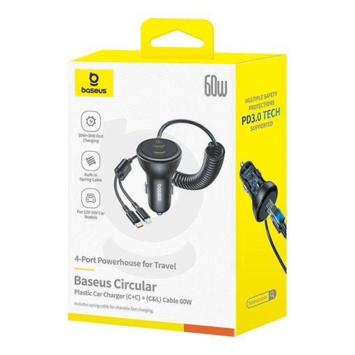 Baseus autós töltő + Lightning kábel, USB-C, 60W, fekete - Image 7