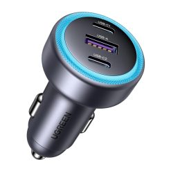 UGREEN EC307 autós töltő, USB + 2X USB-C, 30W, fekete