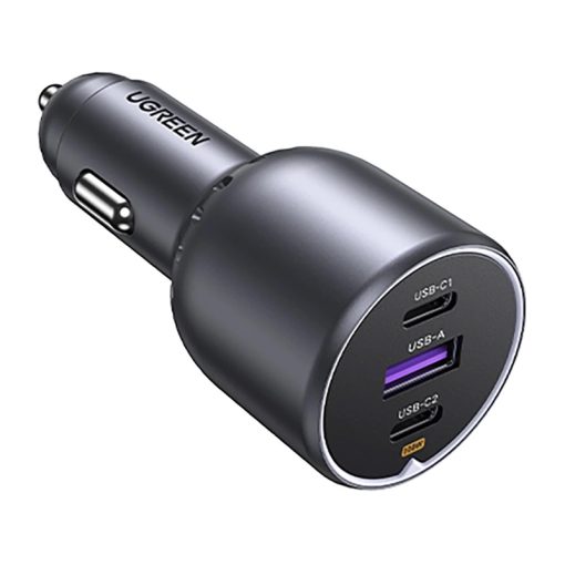 UGREEN EC705 autós töltő, USB + 2x USB-C, 130W, +kábel, 1m, 5A, - Image 2