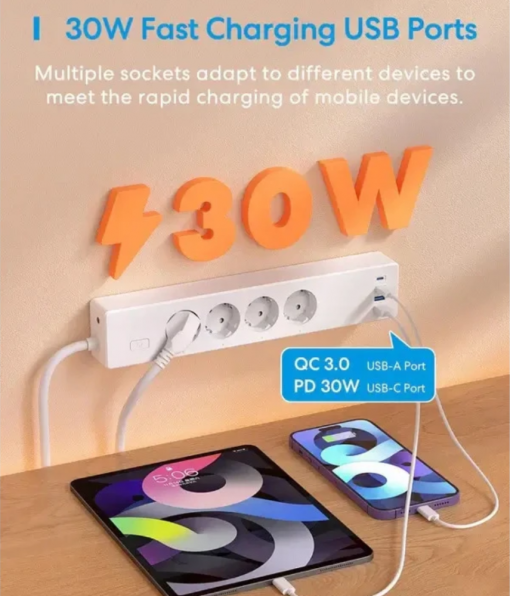Meross hosszabító, 4xAC, 2xUsb-A, 2xUsb-C, Max.16A, Matter - Image 2