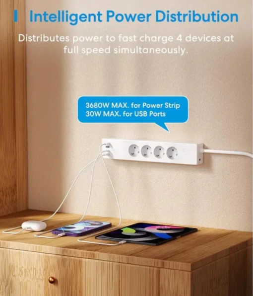 Meross hosszabító, 4xAC, 2xUsb-A, 2xUsb-C, Max.16A, Matter - Image 4