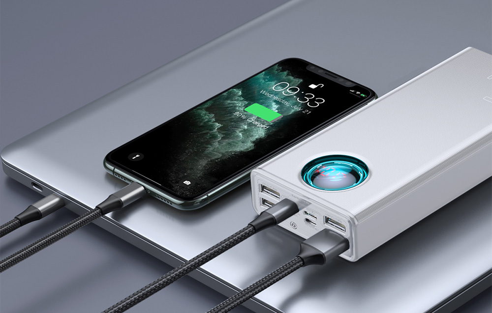 Baseus Amblight 30000mAh powerbank, 4xUSB, USB-C, 65W (fehér) 1