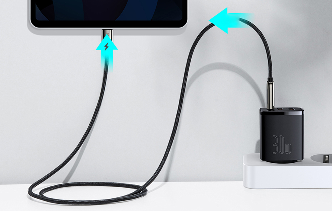 Baseus Compact gyors töltő, 2xUSB, USB-C, PD, 3A, 30W – fekete 5