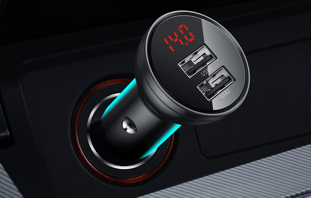 Baseus Digital Display Dual USB 4.8A Car Charger 24W Grey 5