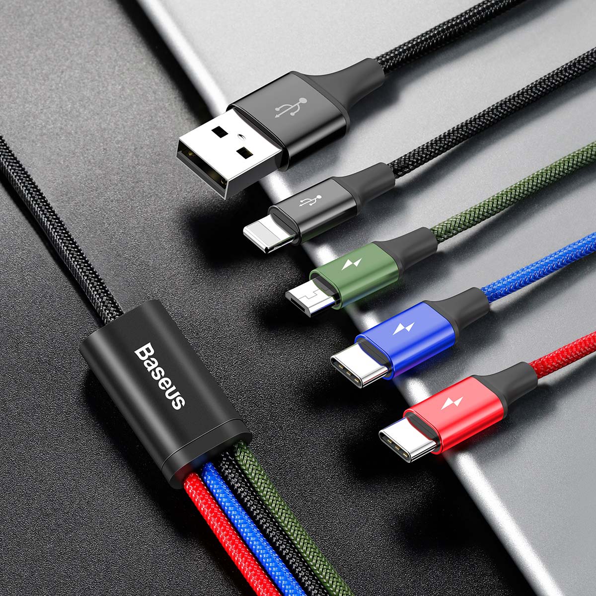 Baseus Fast USB kábel 4in1 2xUSB-C / Lightning / Micro 3,5A 1,2m, fekete 1