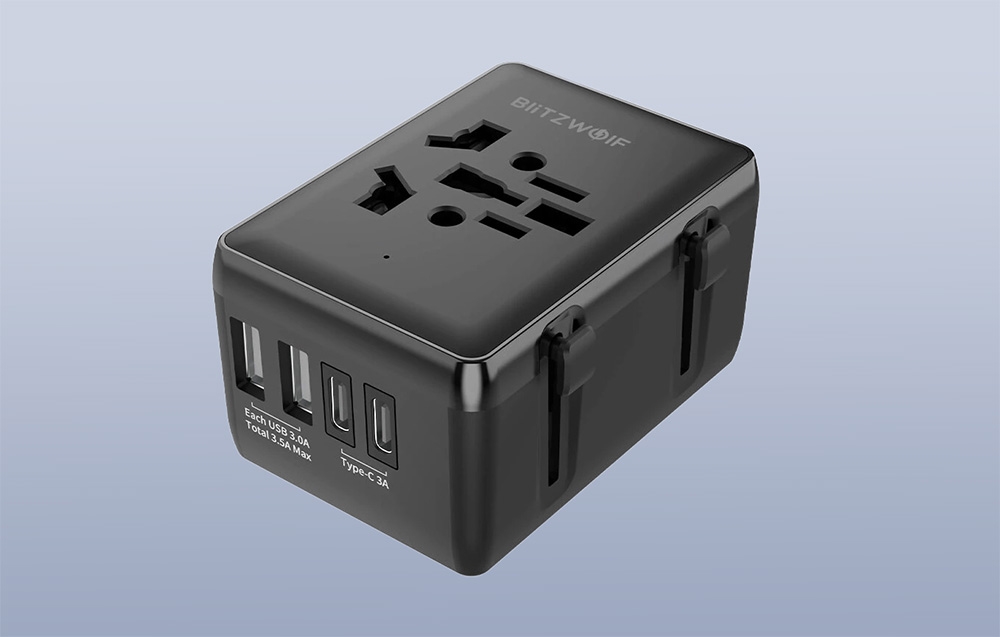 BlitzWolf BW-TA1 4 az 1-ben utazós adapter 2xUSB+USB-C+PD, 20W 1