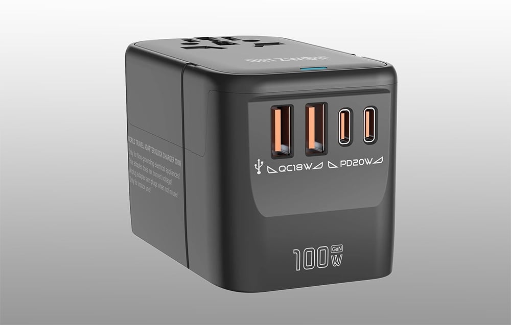 BlitzWolf BW-TA2 5 az 1-ben utazós adapter 2xUSB PD+2xC QC+C GaN, 100W 1