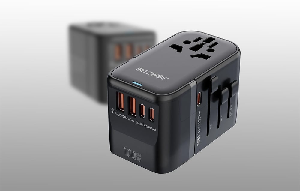 BlitzWolf BW-TA2 5 az 1-ben utazós adapter 2xUSB PD+2xC QC+C GaN, 100W 3