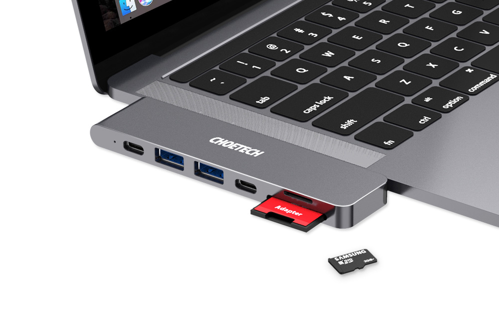 Choetech HUB-M14 dokkolóállomás Macbook Pro-hoz, 7-in-2 USB-C, Thunderbolt 3 (ezüst) 2