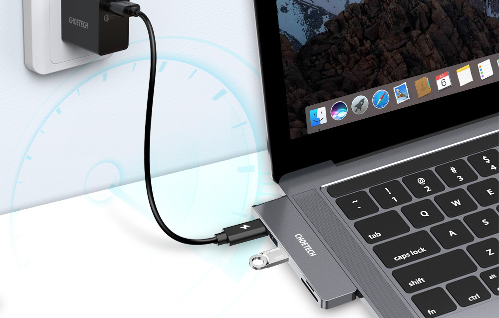 Choetech HUB-M14 dokkolóállomás Macbook Pro-hoz, 7-in-2 USB-C, Thunderbolt 3 (ezüst) 4