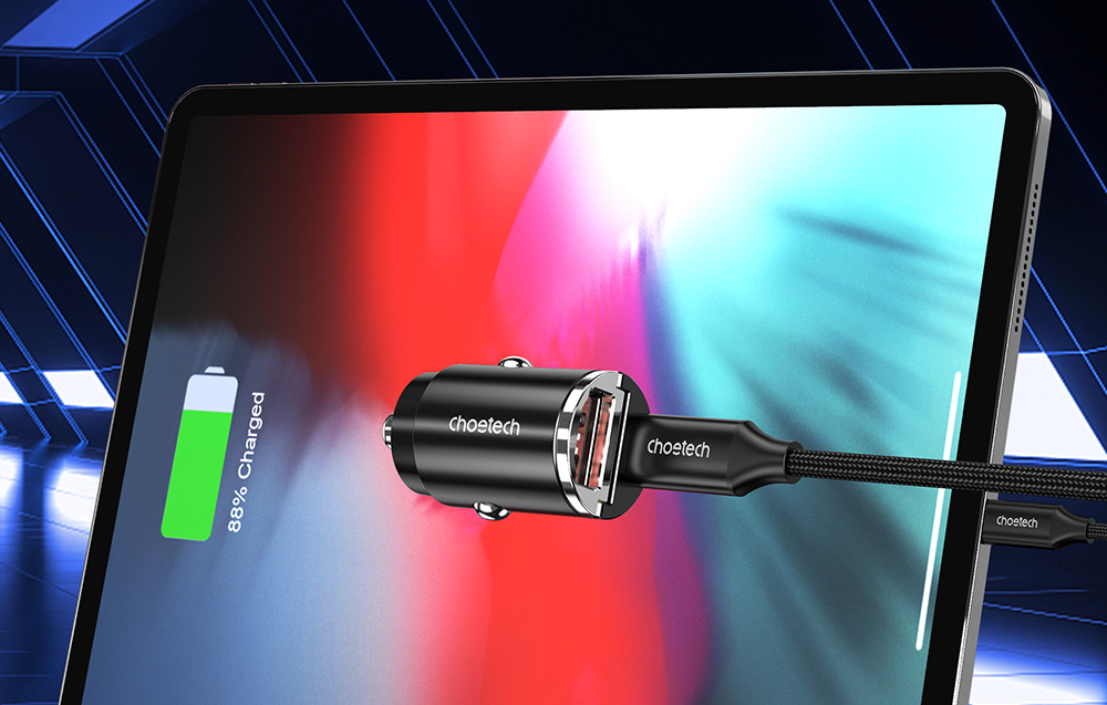 Choetech TC0006 autós töltő 1x USB-A, 1x USB-C 30W PD 3.0 (fekete) 1