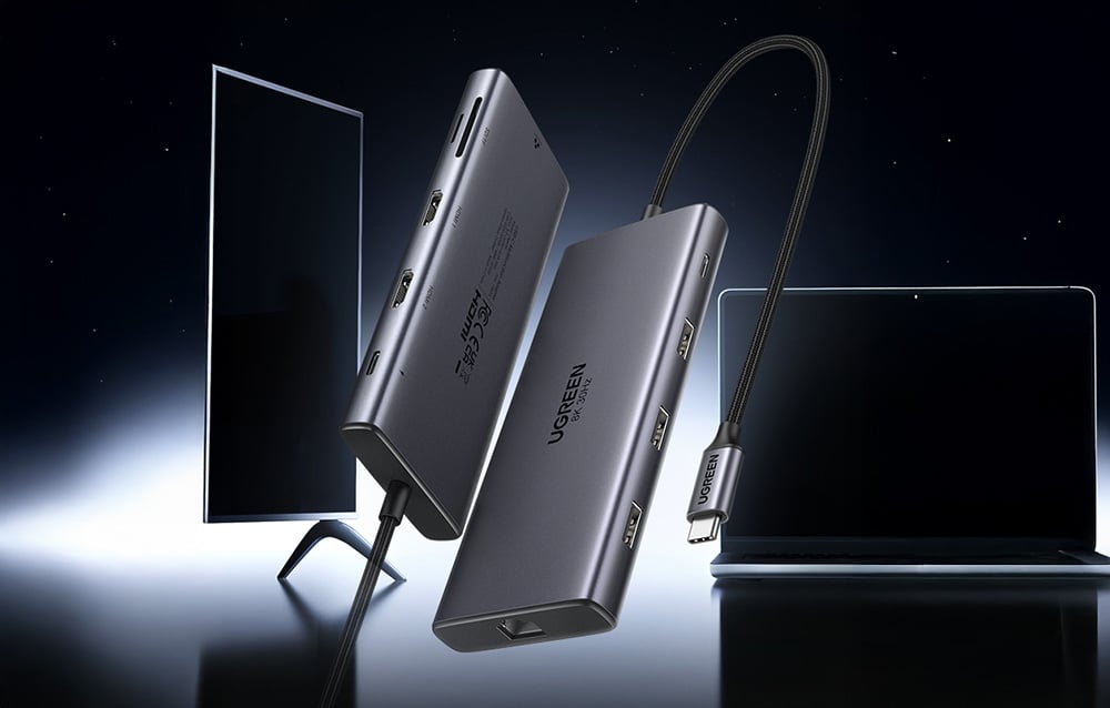 Hub USB-C Ugreen CM639, 2x HDMI, 3x USB, USB-C, SD/TF, RJ45, PD 100W, 8K 4