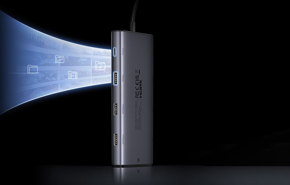 Hub USB-C Ugreen CM639, 2x HDMI, 3x USB, USB-C, SD/TF, RJ45, PD 100W, 8K 6