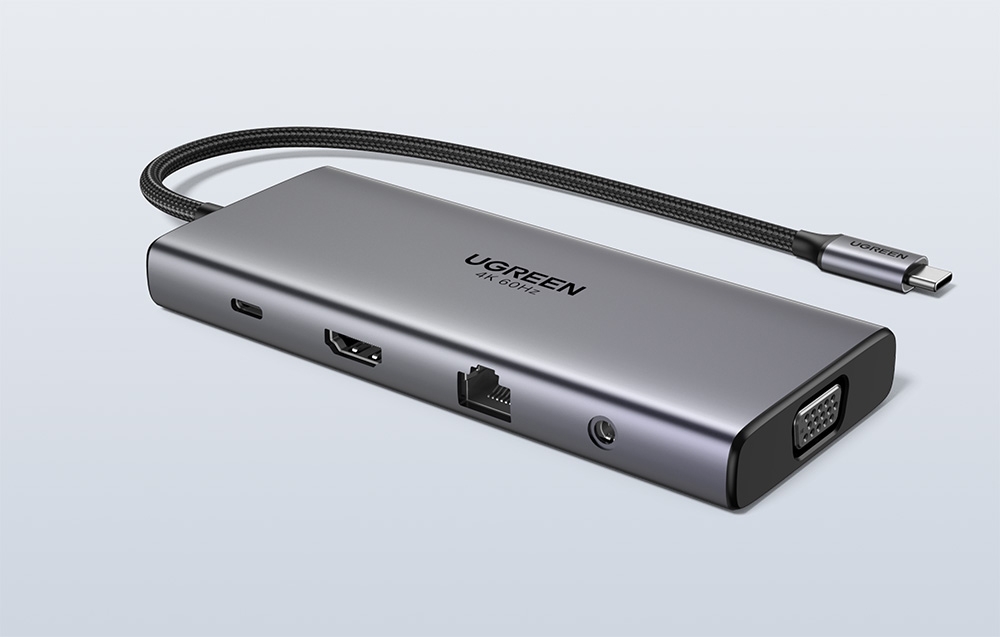 Ugreen CM639 USB-C Hub, HDMI, VGA, 2x USB-C 3.2 10Gbps, 2x USB, SD/TF, RJ45, AUX 3.5mm, PD, 4K 60 Hz 1