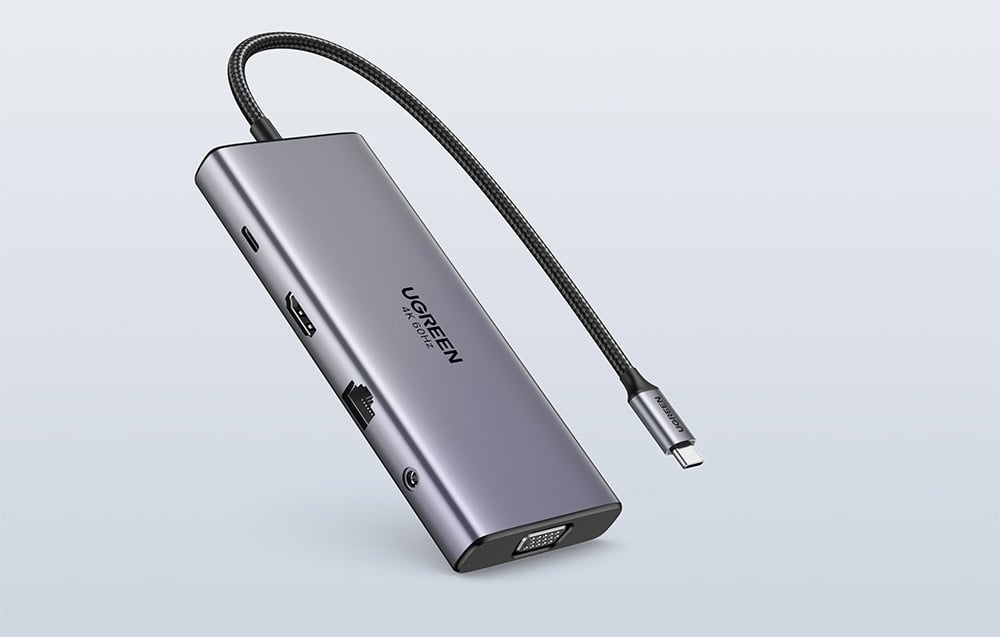 Ugreen CM639 USB-C Hub, HDMI, VGA, 2x USB-C 3.2 10Gbps, 2x USB, SD/TF, RJ45, AUX 3.5mm, PD, 4K 60 Hz 2