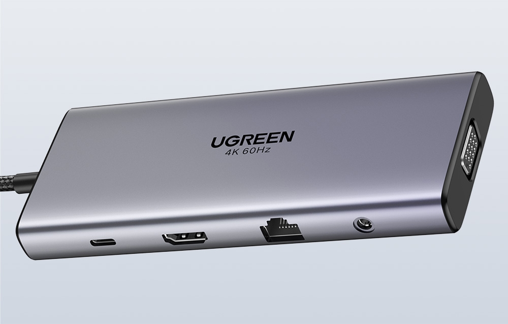 Ugreen CM639 USB-C Hub, HDMI, VGA, 2x USB-C 3.2 10Gbps, 2x USB, SD/TF, RJ45, AUX 3.5mm, PD, 4K 60 Hz 4