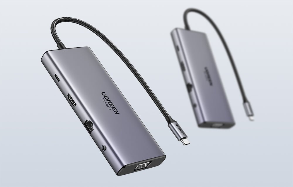 Ugreen CM639 USB-C Hub, HDMI, VGA, 2x USB-C 3.2 10Gbps, 2x USB, SD/TF, RJ45, AUX 3.5mm, PD, 4K 60 Hz 6