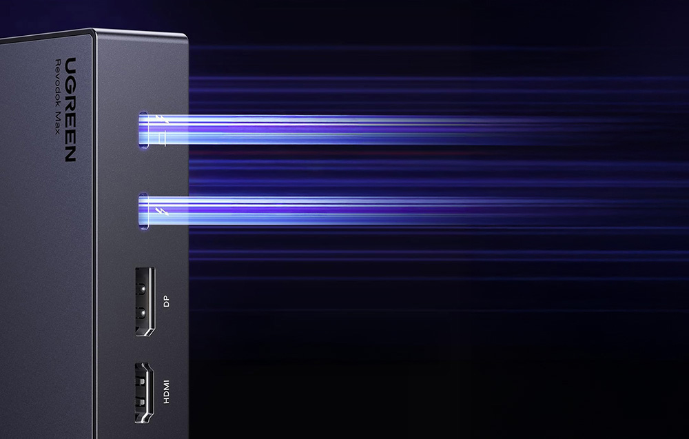13in1 Ugreen Revodok Max 313 Thunderbolt 4 dokkolóállomás 2x USB 3.0, USB 3.2, USB-C 3.2, HDMI 2.1, DisplayPort 1.4, SD/microSD, RJ45, AUX 3.5mm, PD 140W 2