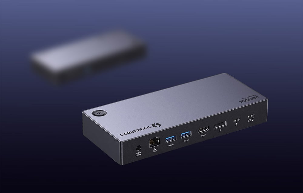 13in1 Ugreen Revodok Max 313 Thunderbolt 4 dokkolóállomás 2x USB 3.0, USB 3.2, USB-C 3.2, HDMI 2.1, DisplayPort 1.4, SD/microSD, RJ45, AUX 3.5mm, PD 140W 6