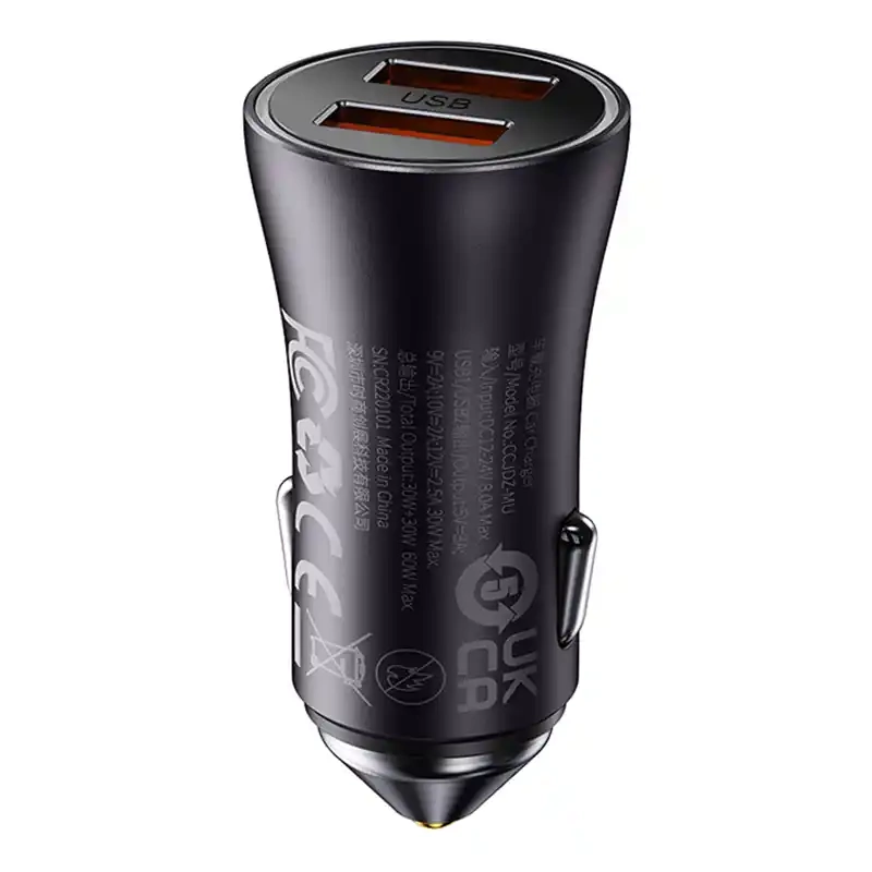 Baseus Golden Contactor Max autós töltő, 2x USB, 60W (szürke) 5