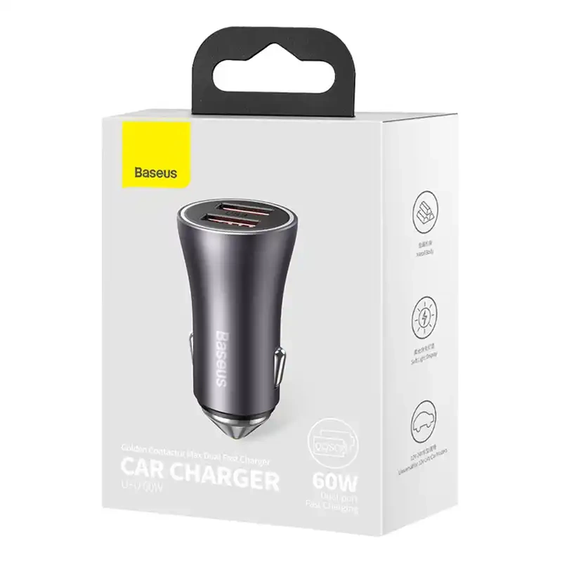 Baseus Golden Contactor Max autós töltő, 2x USB, 60W (szürke) 6