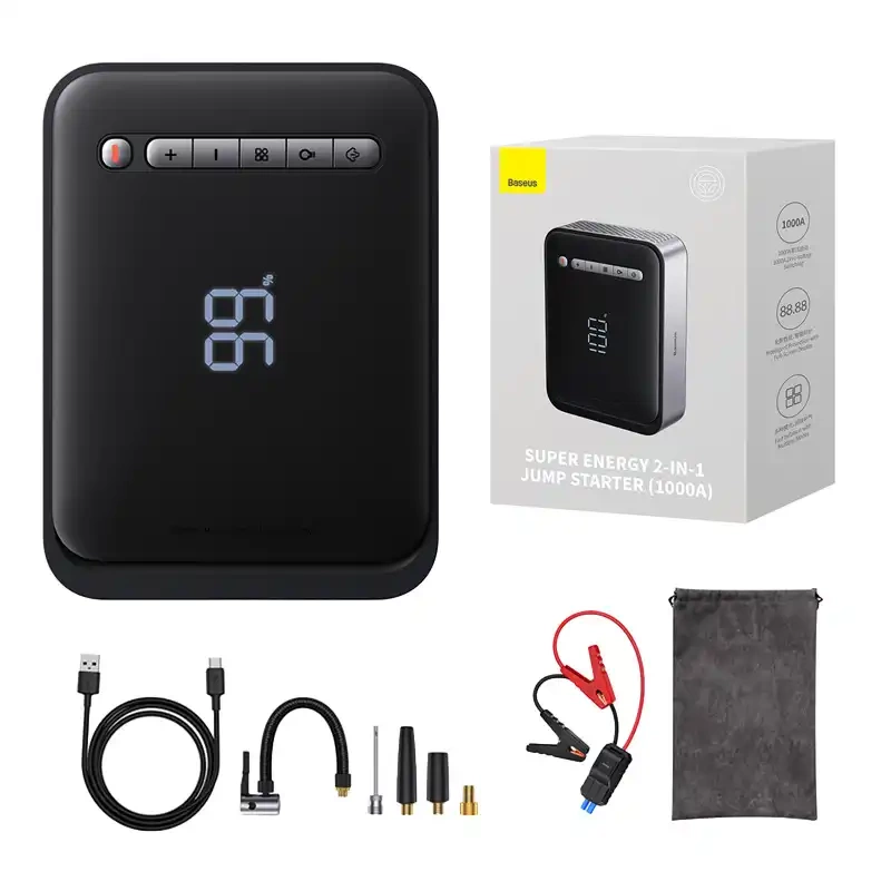 Baseus Super Energy autó jump starter / powerbank / kompresszor, 8000mAh, 1000A, USB (fekete) 1