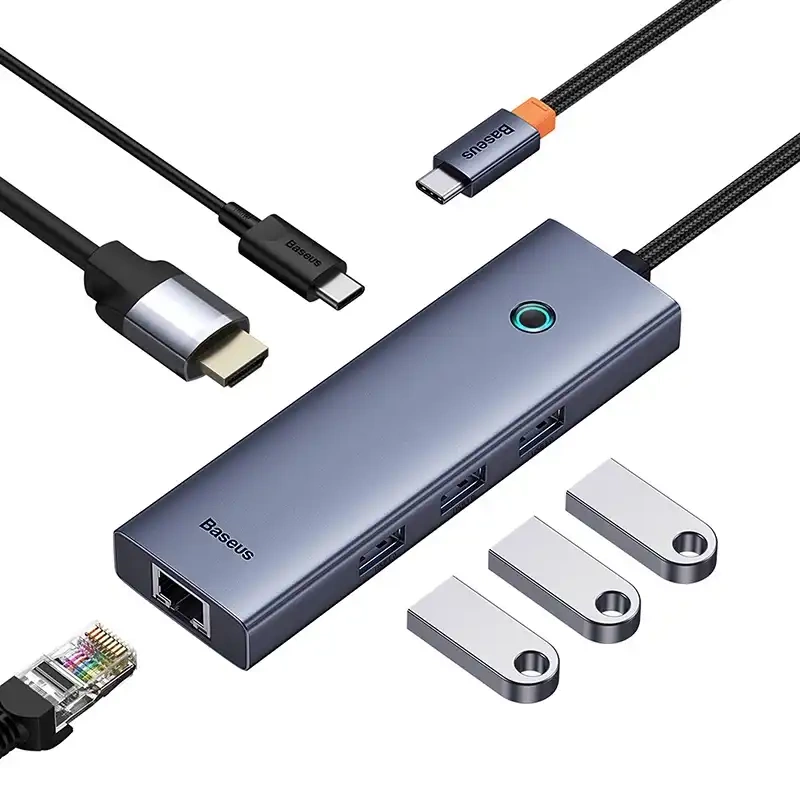 Baseus UltraJoy 6 az 1-ben USB-C Hub, HDMI4K@30Hz1+3xUSB 3.0+PD+RJ45 (szürke) 6