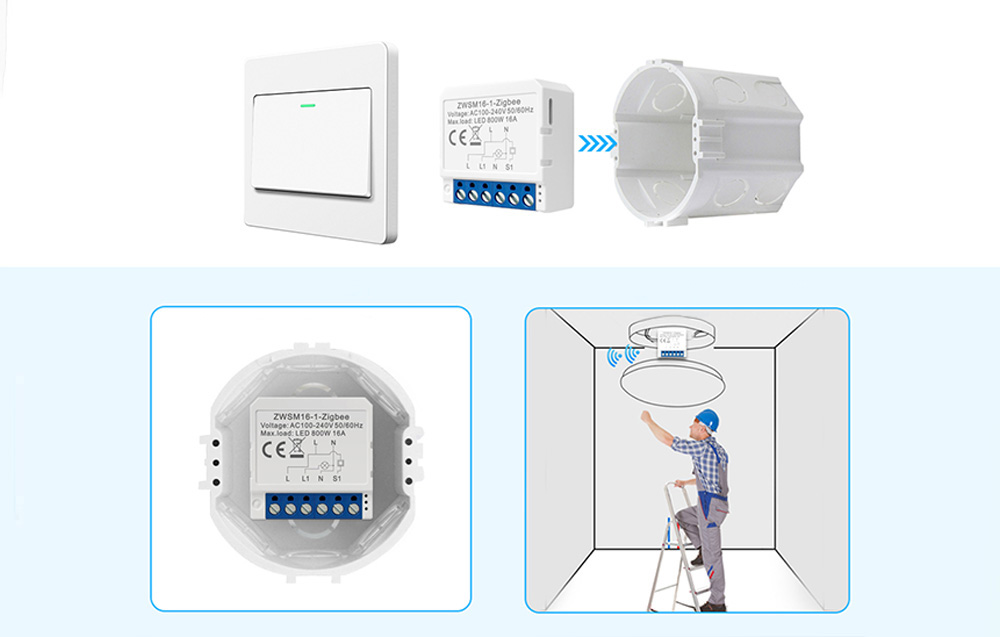 Avatto ZWSM16-W1 okos kapcsolómodul, ZigBee, TUYA 4