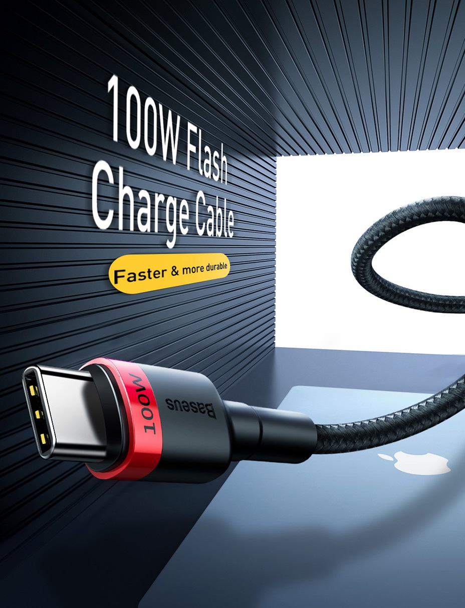 Baseus Cafule USB-C-USB-C kábel, QC 3.0, PD 2.0, 100 W, 5A, 2 m (piros-fekete) 1