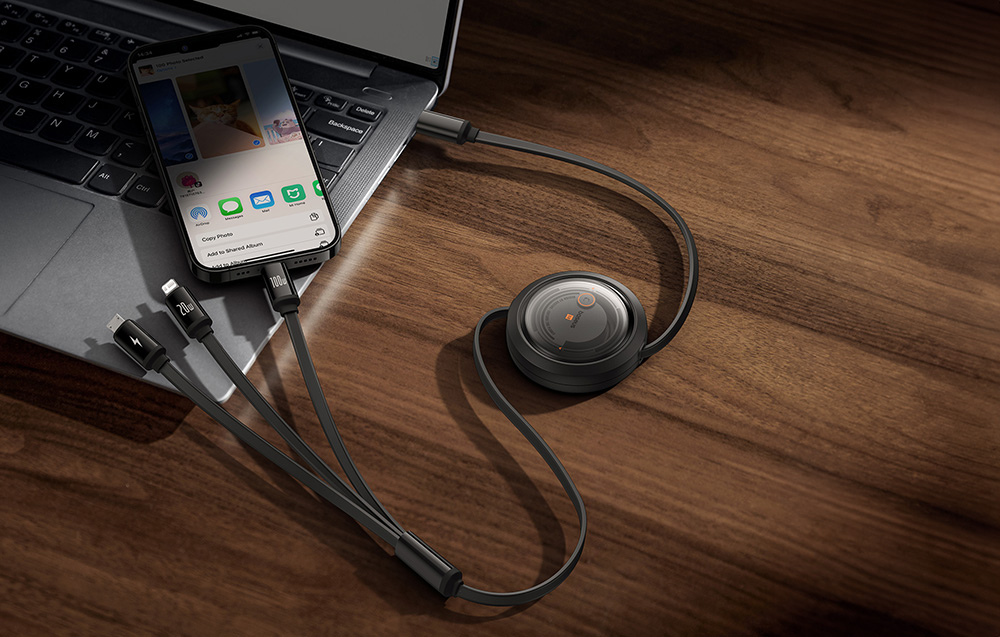 Baseus Free2Draw gyorstöltő kábel, 3:1,  USB-C USB-C/Lightning/Micro, 100W, 1,1m, fekete 3