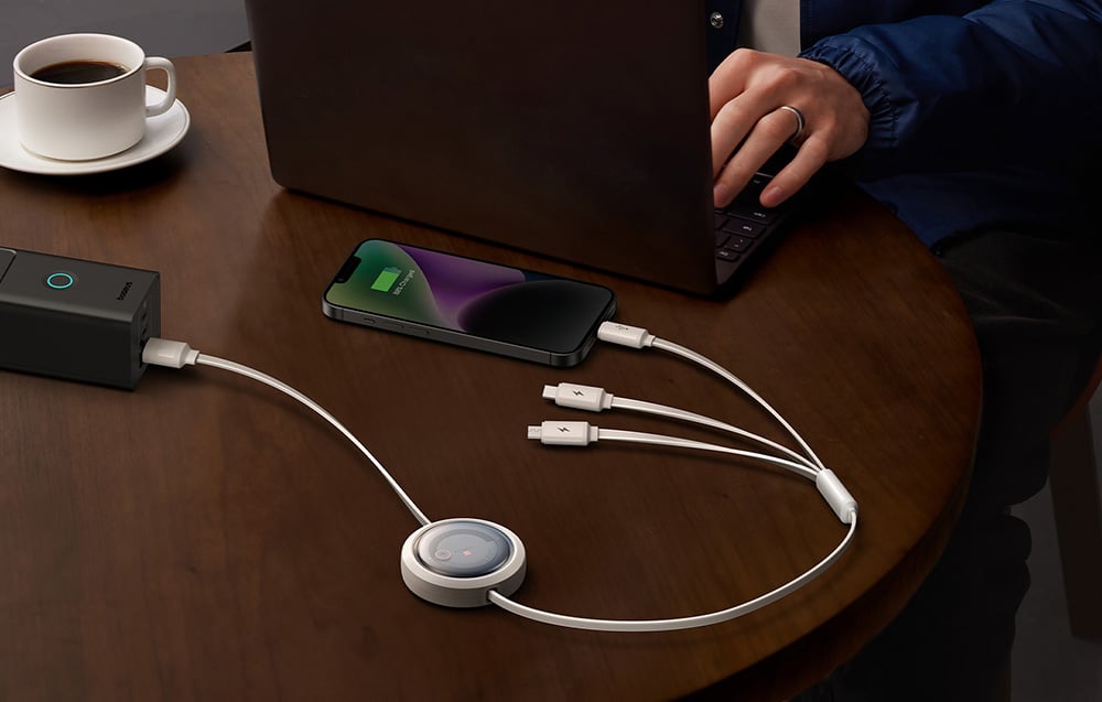 Baseus Free2Draw gyorstöltő kábel 3:1, USB-micro USB+USB-C+Lightning, 3,5A, 1,1m, fehér 1