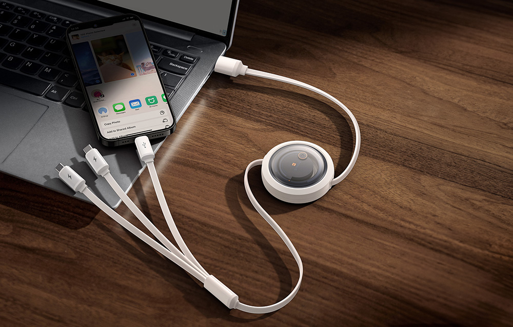 Baseus Free2Draw gyorstöltő kábel 3:1, USB-micro USB+USB-C+Lightning, 3,5A, 1,1m, fehér 6