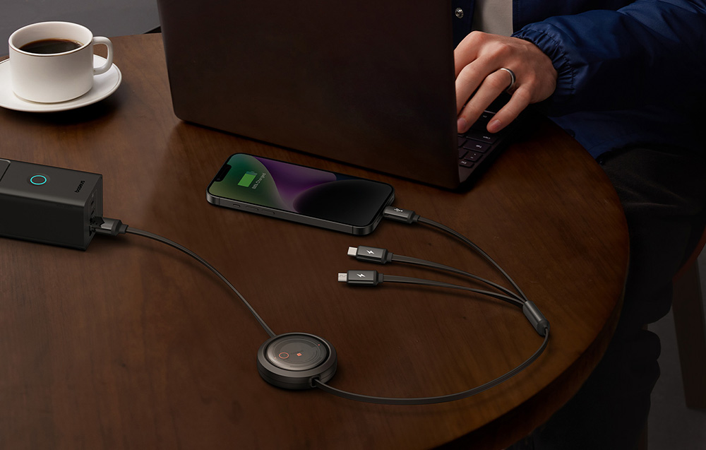 Baseus Free2Draw gyorstöltő kábel 3:1, USB-micro USB+USB-C+Lightning, 3,5A, 1,1m, fekete 2