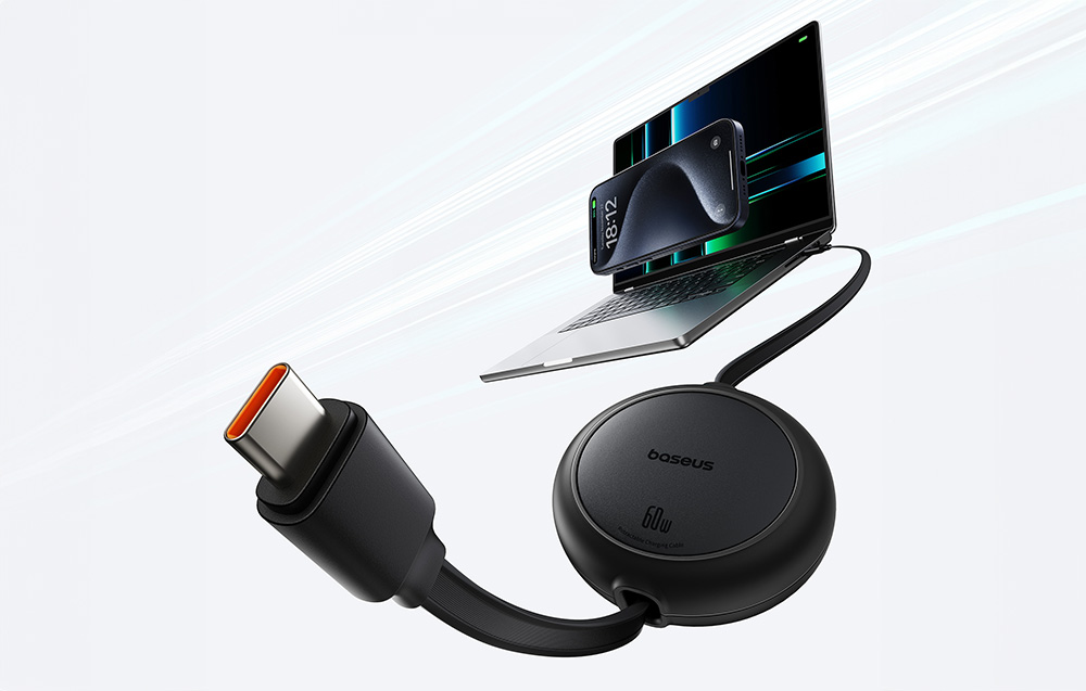 Baseus Free2Pull Mini USB-C – USB-C USB-kábel, 60W, 1m, fekete 1