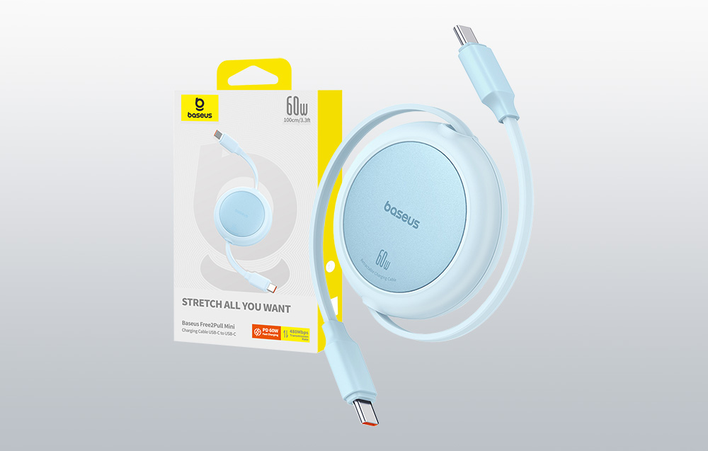 Baseus Free2Pull Mini USB-C – USB-C USB-kábel, 60W, 1m, kék 1