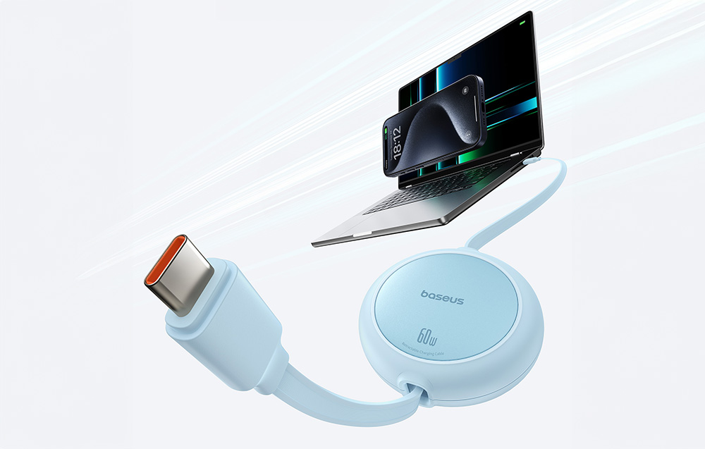 Baseus Free2Pull Mini USB-C – USB-C USB-kábel, 60W, 1m, kék 2