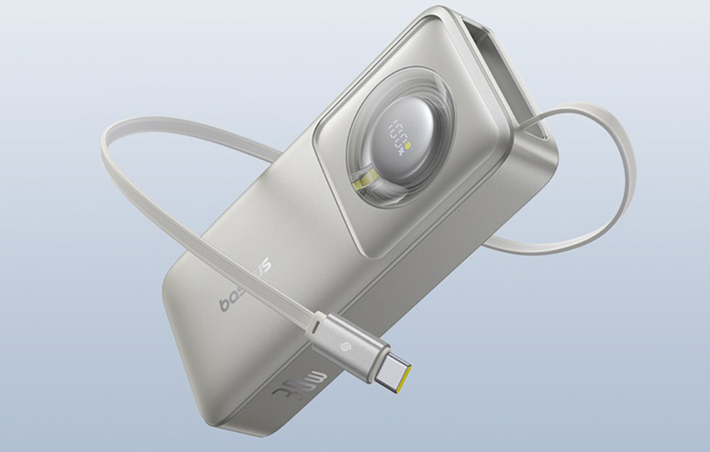 Baseus Free2Pull powerbank kábellel, 10000mAh, 30W (szürke) 1