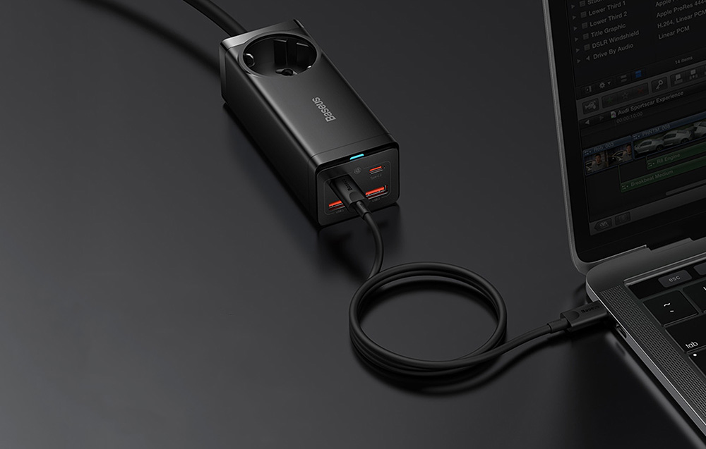 Baseus GaN3 Pro töltő / elosztó, 2xUSB + 2xUSB-C + AC, 100W, fekete 1