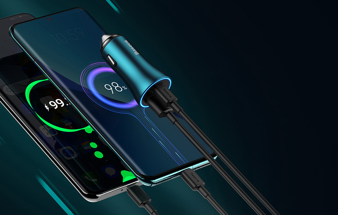 Baseus Golden Contactor Max autós töltő, 2x USB, 60W (kék) 3